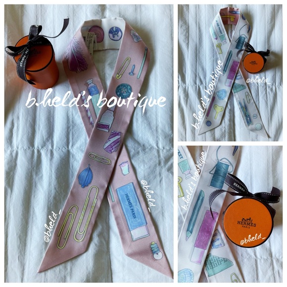 Hermès In the Pocket Twilly in Rose Poudre / Bleu Ciel / Vert Brand New NWT - Picture 15 of 16